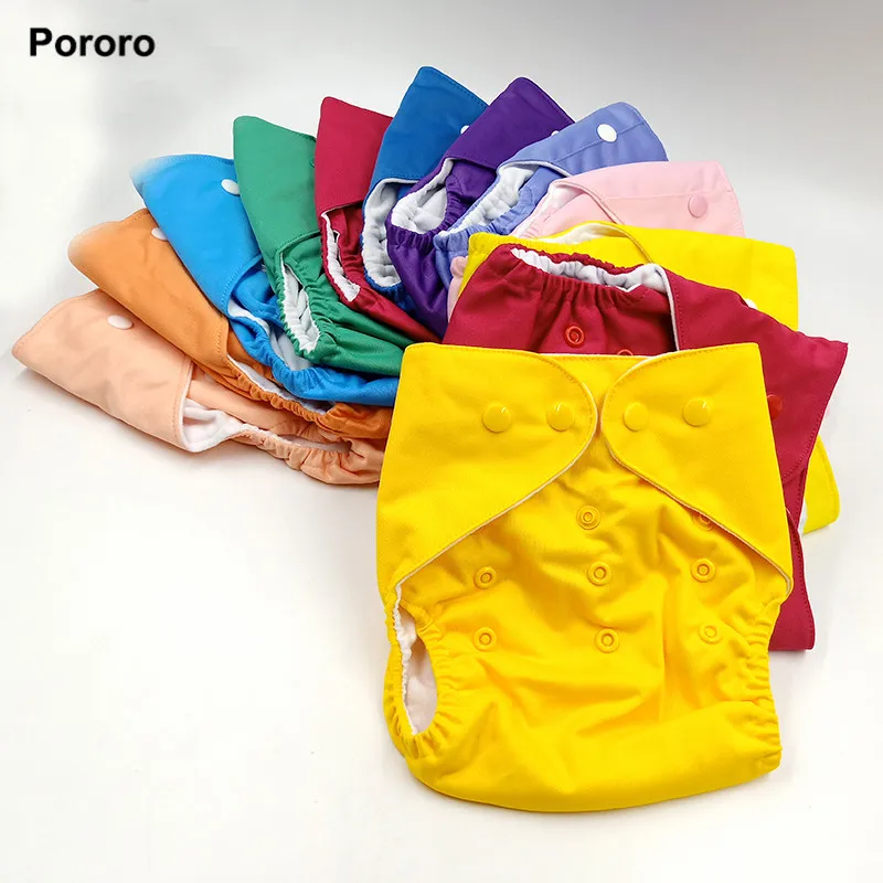 

wholesale PORORO plain color waterproof pocket diaper for 3-15kg baby, 10pcs washable nappies with snap button closure