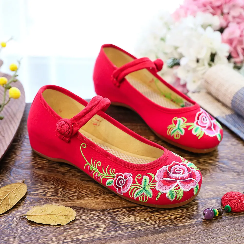 Veowalk Vintage Women Cotton Fabric Ballet Flats Flower Embroidery Canvas Ballerinas Comfortable Casual Walking Shoes for Ladies