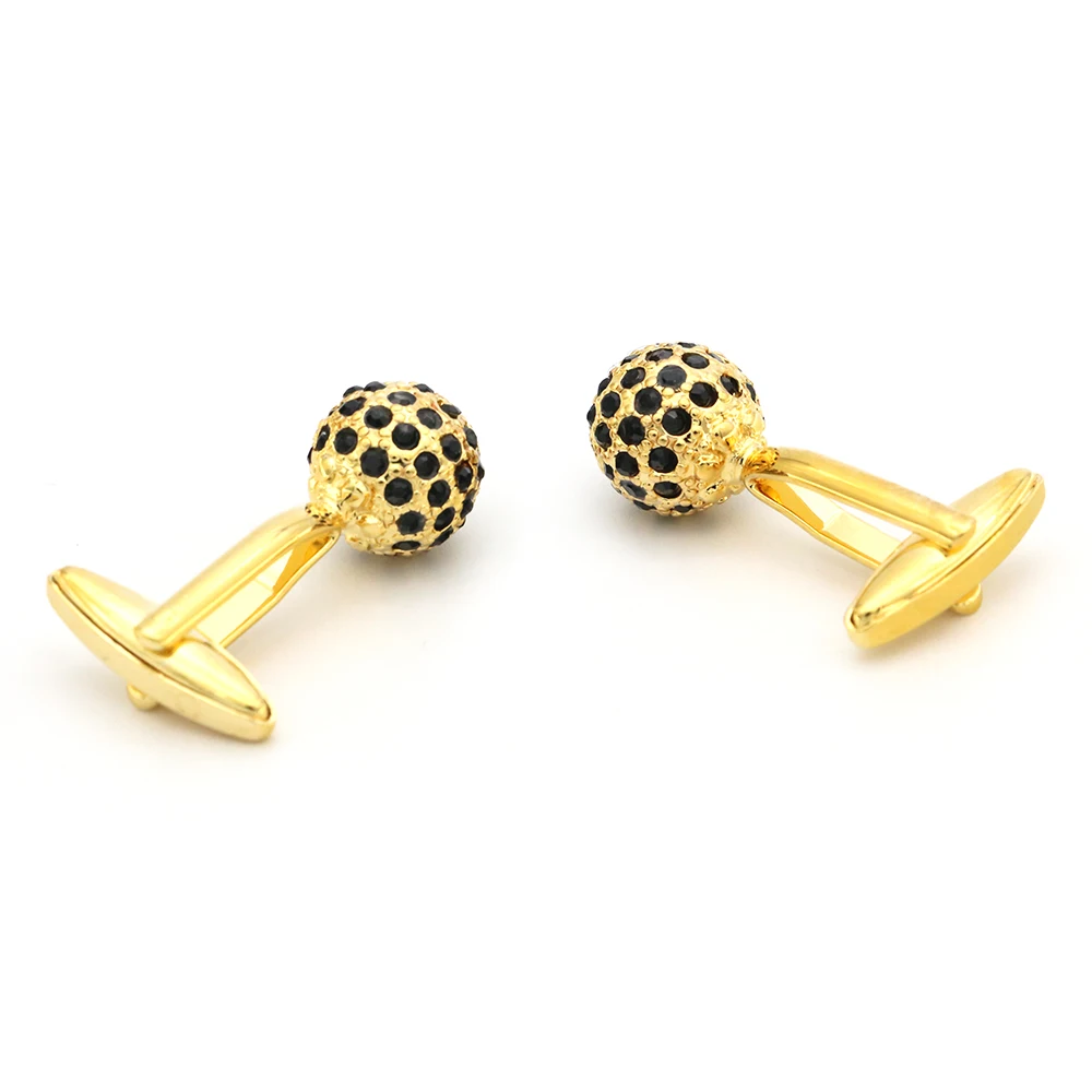 iGame Men\'s Crystal Cuff Links Brass Material Golden Color Black Crystal Stone Ball Design Cufflinks Free Shipping