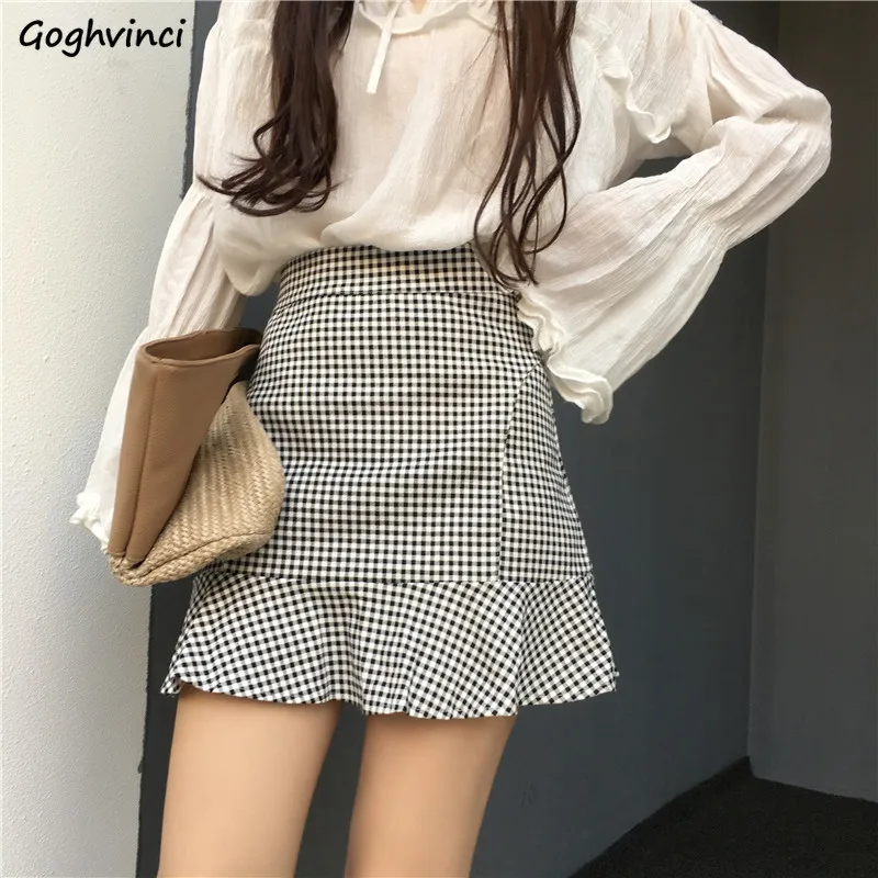 Skirts Women Plaid Casual Ruffles Sheath Chic Womens Mini  Summer Sexy A-line All-match Stylish Fashion Harajuku Slim New