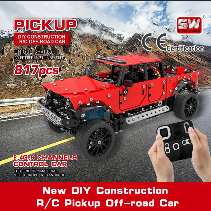 1/16 2.4G 6CH RC Off-road Cars 817PCS DIY Assembled Steel Remote Control Pickup Trucks Creative Alloy RC Car Toy Christmas Gifts