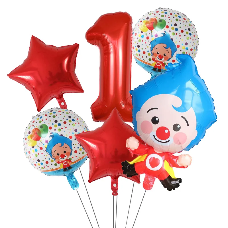 6pcs/Set Plim Clown Foil Helium Balloons Red Number Balls Air Globos Children\'s Happy Birthday Party Decorations Kids Toys Gifts