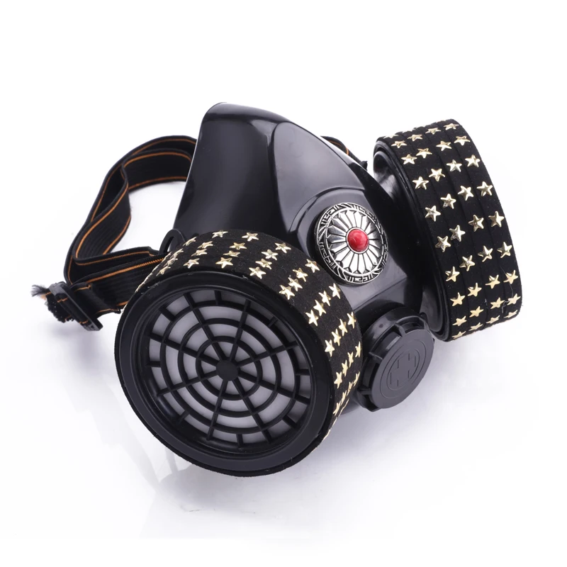 

Halloween Mask Retro Respirator 2 Canisters 1 Valve Steampunk Mask Popular Cosplay Props Black Carnival Masks Masquerade