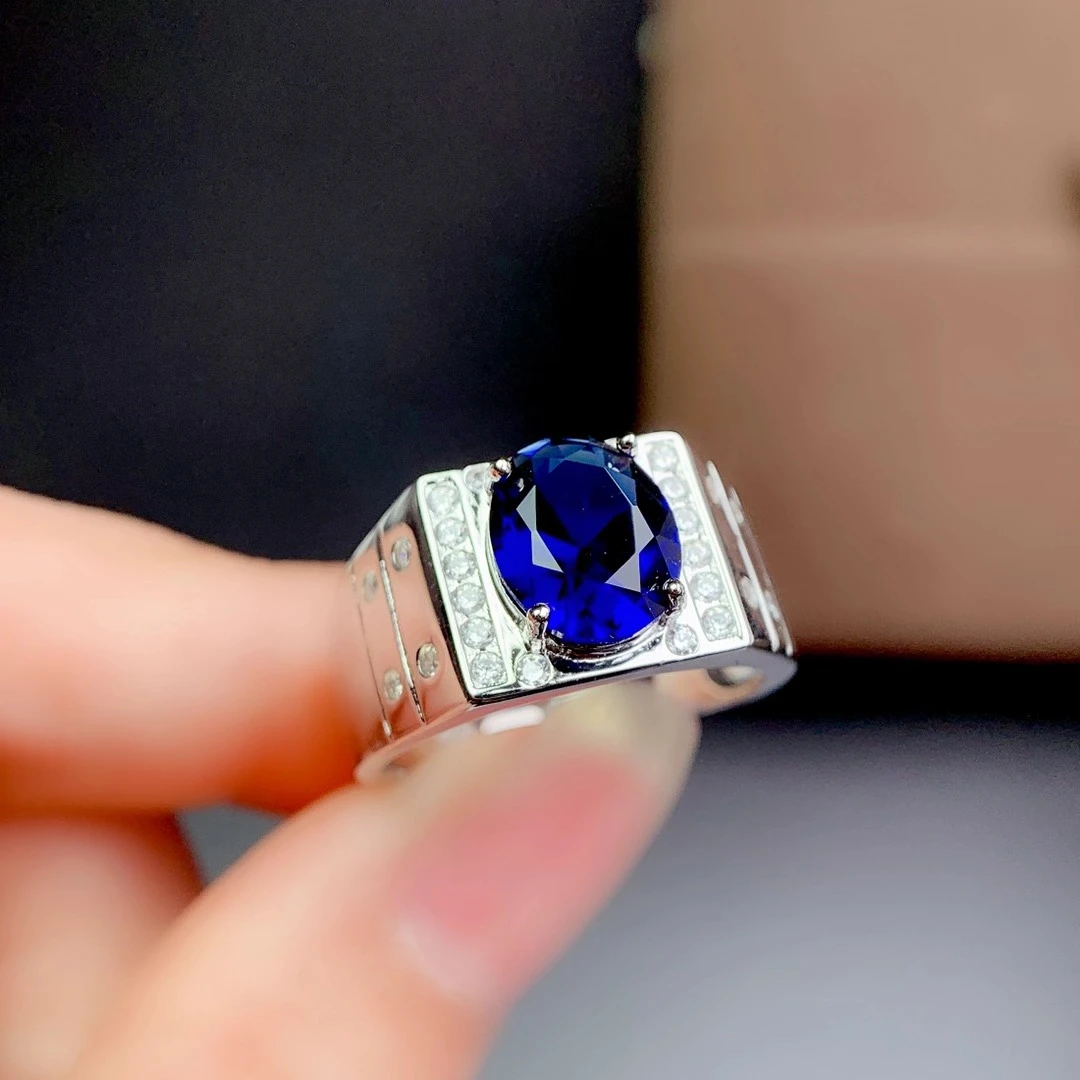 

2021 new muscular man ring royal blue sapphire gemstone ring for men beautiful gem 925 sterling silver birthday gift size 8x10mm