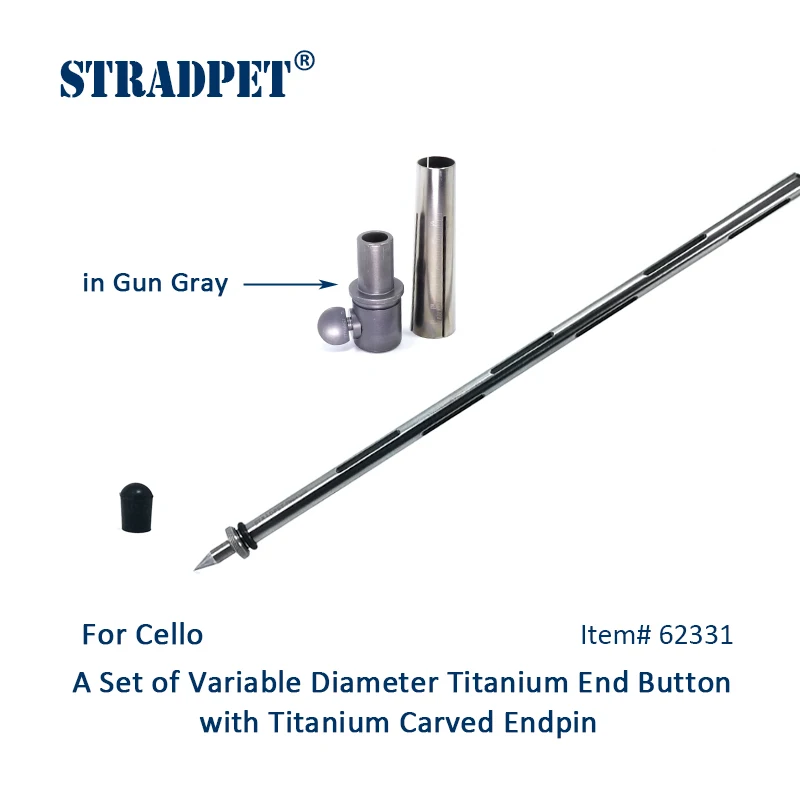 STRADPET Cello Titanium Solid/Carved Endpin with Variable Diameter Titanium End Button in Bright and Gun Gray, Cello Accessories