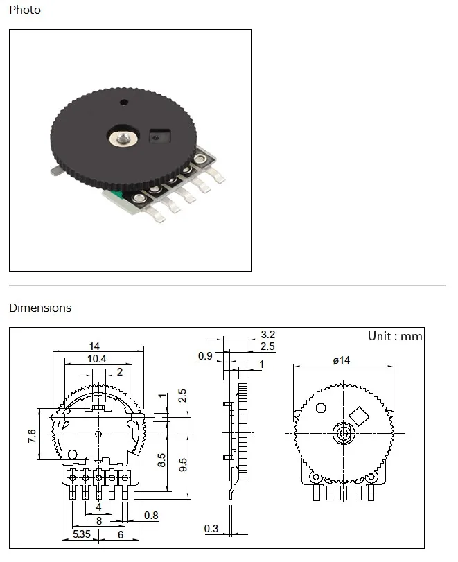 5pcs RK10J11R0A0L Japan 103B single 10K turntable dial switch 5 foot volume potentiometer 14*1