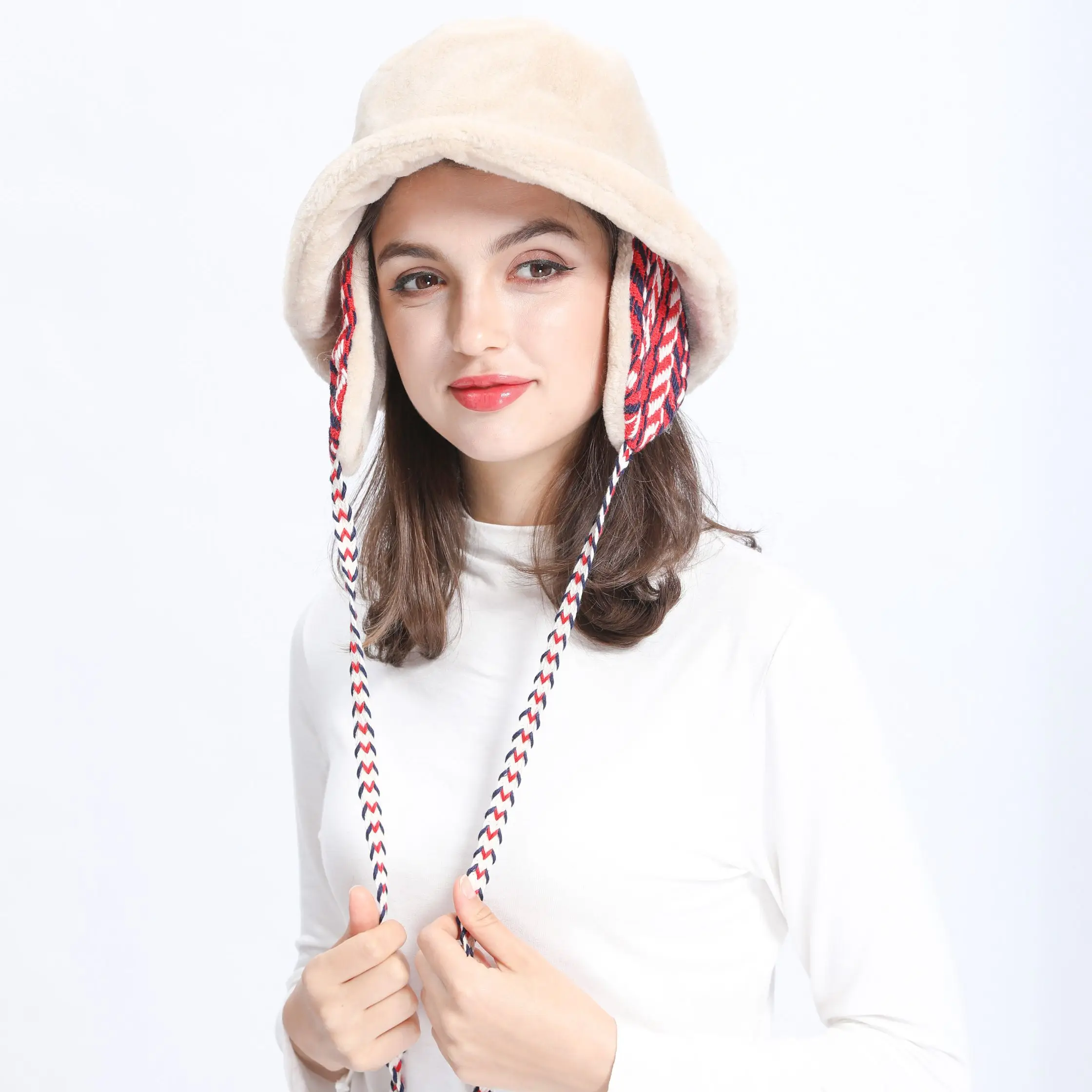 Fashion Women Bucket Hat Custom Logo Wholesale Comfortable Faux Wool Fisherman Hat With Earmuffs