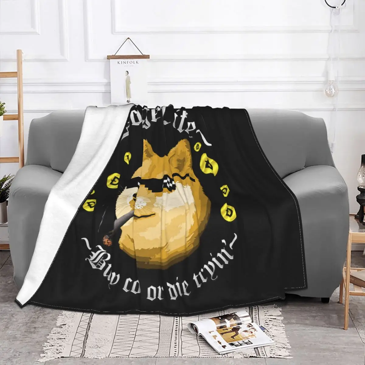 Doge Life Dogecoin Knitted Blanket Flannel Bitcoin Crypto Cryptocurrency Ethereum Btc Blockchain Soft Throw Blanket for Car Bed