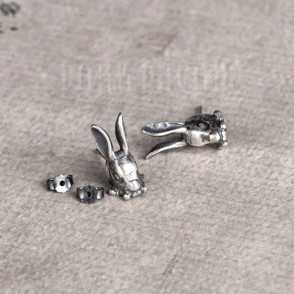 ใหม่ Punk จริง 925 เงินสเตอร์ลิง Retro กระต่ายสตั๊ดต่างหูต่างหูเจาะสําหรับผู้ชายผู้หญิงเครื่องประดับอุปกรณ์เสริม