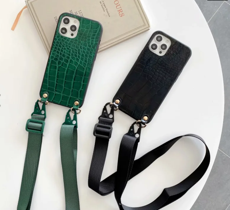 Luxus Umhängetasche Kette Halskette Fall Für iphone 16 15 13 12 14 Pro Max für iphone 17 pro max 17 Lanyard Neck Strap Cord Krokodil