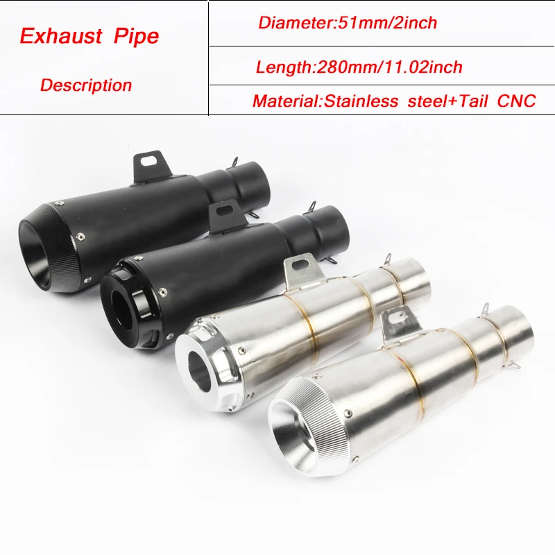 

Motorcycle Exhaust Muffler Pipe Stainless Steel CNC Exhaust Silencer System Modified For 38-51mm Header Silencer Tubes