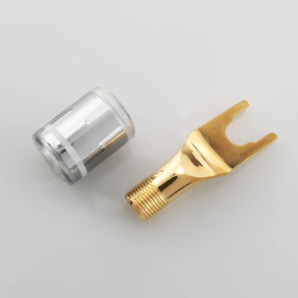 High Quality Gold plated Spade plug for speaker cable Screw Locking banana Connector HIFI Fork Plug