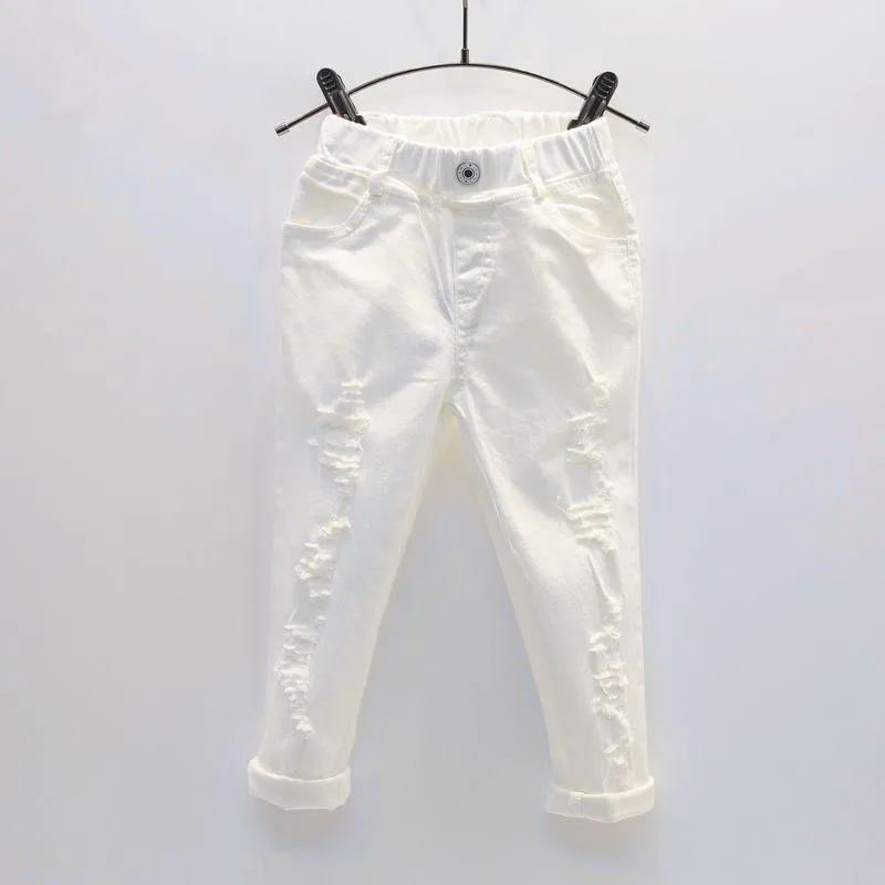 

Baby Boy White Denim Jeans Pants Spring Autumn Children's Ripped Trousers Kids Broken Pants Solid Toddler Leggings 2-7 Years