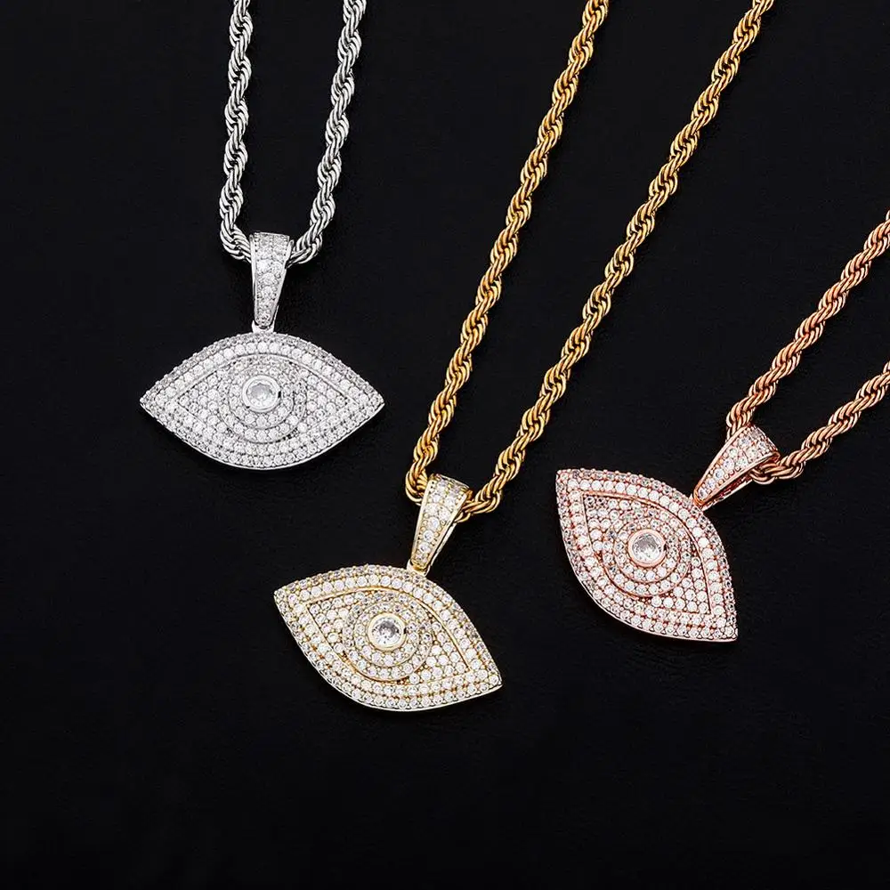 TOPGRILLZ Evil Eye Pendant Necklace Iced Out Micro Pave Cubic Zirconia Pendant Hip Hop Rock Fashion Jewelry For Gift Men Women