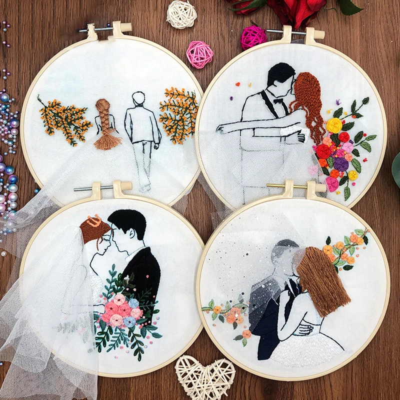 

Embroidery Starter Kit European Style wedding couple pattern Handicrafts DIY Material Kits Fabric embroidered Needlework Tools