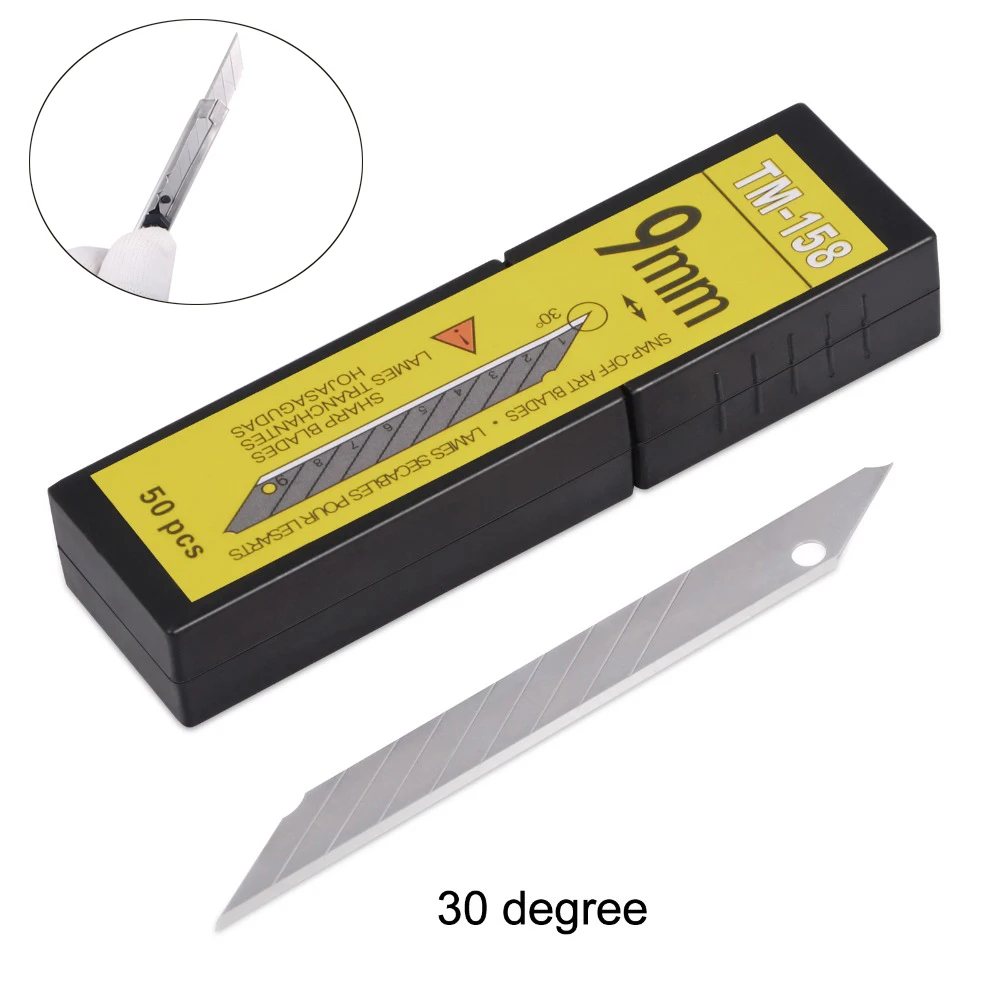 FOSHIO 50/100pcs Vinyl Carbon Steel Blade 30 Degree Car Wrap Sticker Paper Cutter Utility Art Knife Blade Auto Tint Cutting Tool