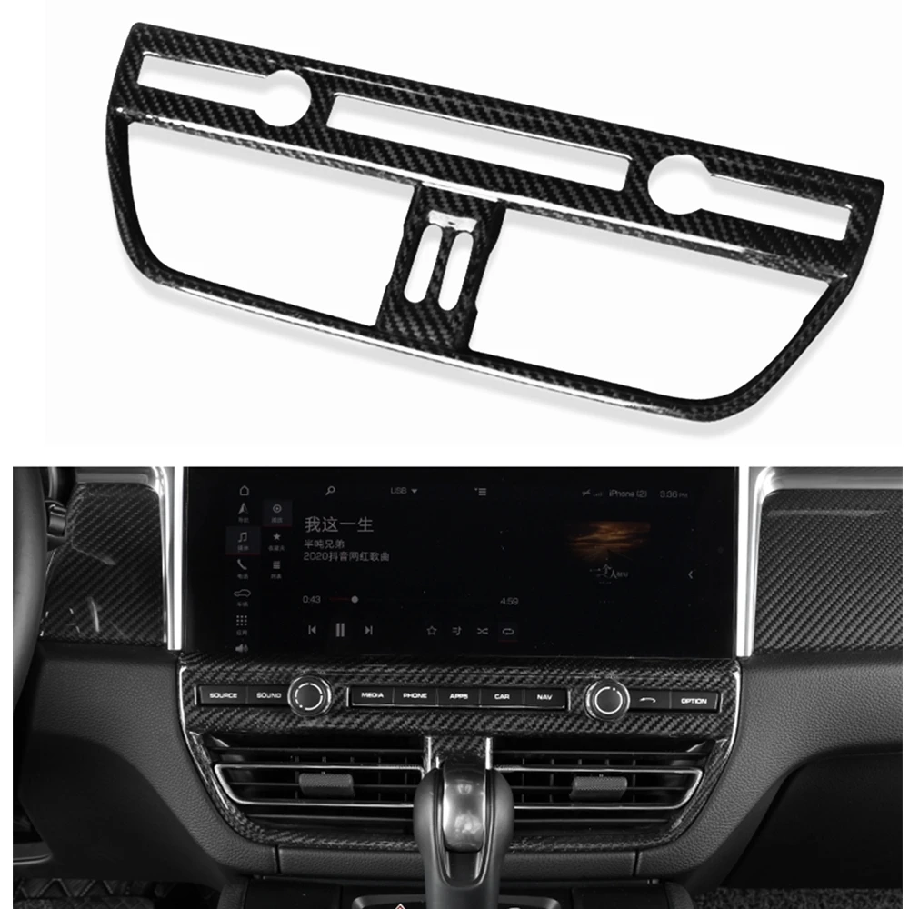 For Porsche Macan 2018-2020 Real Carbon Fiber Car Center Console Air Outlet Vent Trim Conditioning Cover Sticker Frame Decor