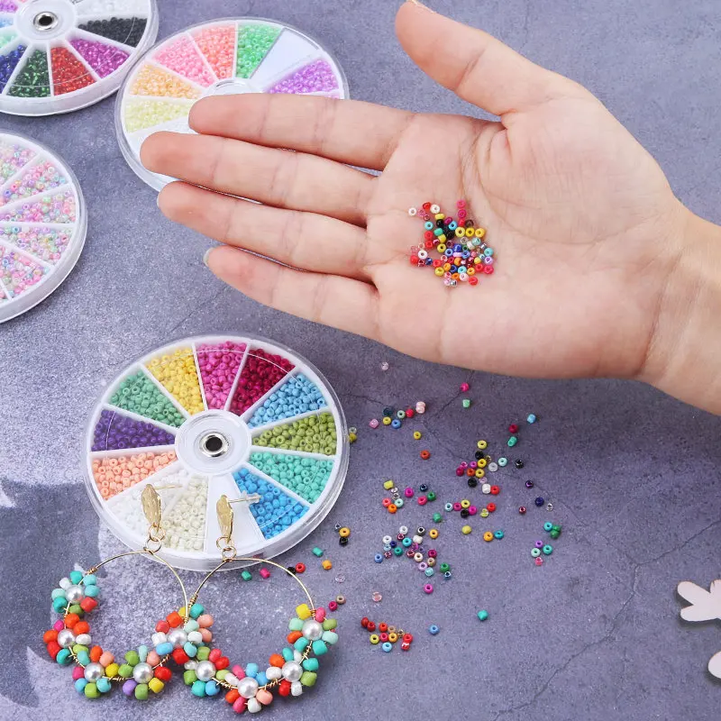 Ensemble de perles de rocaille en verre, lot de 2000 pièces, 12 grilles, breloques, pour Bracelet, collier, boucles d'oreilles, artisanat fait à la main, fabrication de bijoux