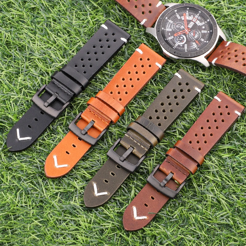 Breathable Watchband Strap Oil Wax Genuine Leather 18mm 20mm 22mm 24mm Women Men Cowhide Wrist Watch Band Black Brown Belt