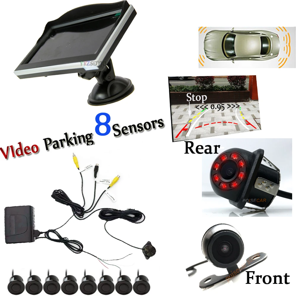 

Parking Assistance Visual Parking Sensor 8 BIBI Alarm Parktronic,8 IR Dynamic Trajectory Rear Camera Front Camera 5 "Car Monitor