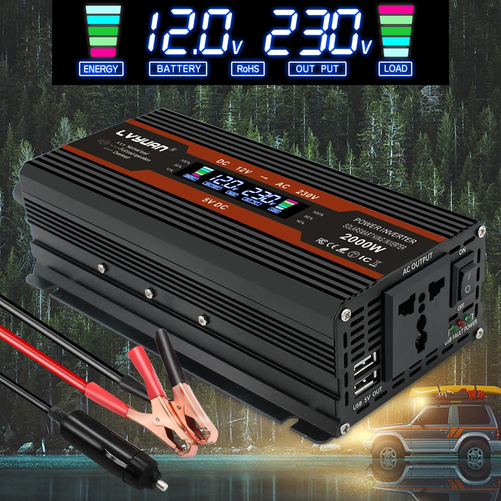 

LCD display car inverter DC 12V to AC 220V 230V 240V 1500W/2000W/2600W Voltage Converter Transformador Universal Socket