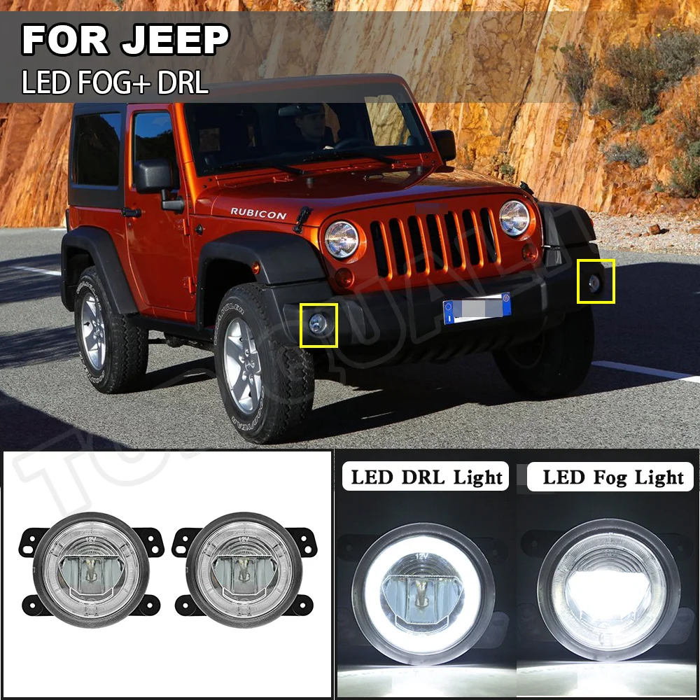 

White 12V LED DRL Fog Light Lamps For Jeep Wrangler Grand Cherokee Dodge Journey Chrysler 300 Angel Eyes Daytime Running Lamp