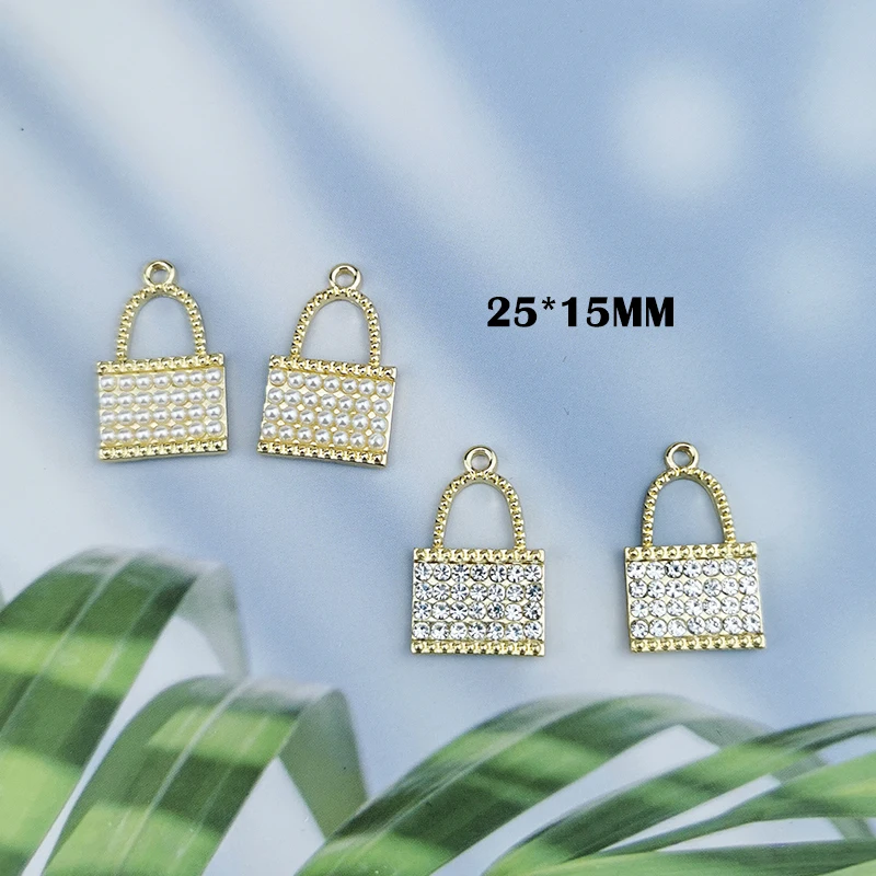 10pcs handbag shape pearl pendant Crystal Enamel Alloy Charms fashion Package women Jewelry earrings necklace keychain Bracelet