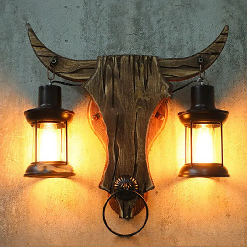 

Industrial Retro Iron Wood Wall Lamp Creative Cafe Restaurant Living Room Country Bar Bedside Lamp Glass Wall Light Bra