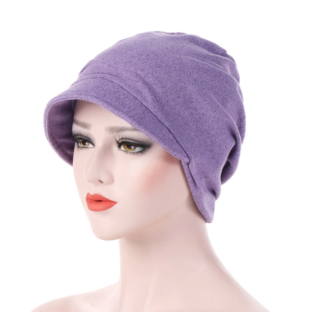 2023 New Turban Cap For Women Plain Brim Hats Stretch Chemo Loss Head Wrap Beanie Casual Head Wrap Warm Windproof