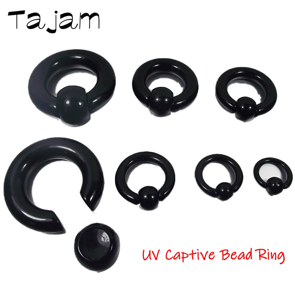 1PC Black Acrylic Big Large Size BCR Giant Captive Bead Ring Ear Taper Plug Expander Guauge Male Nose Ring Piercing Body Jewelry