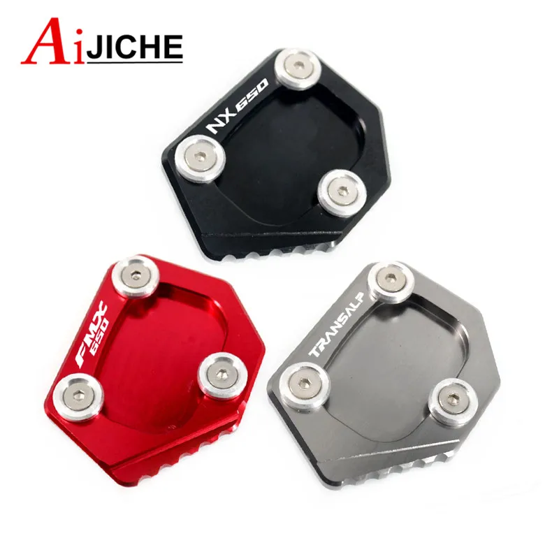 

CNC Kickstand Foot Side Stand Extension Pad Support Plate Enlarge For XLV 600 650 700 TRANSALP / DOMINATOR NX 650 FMX 650