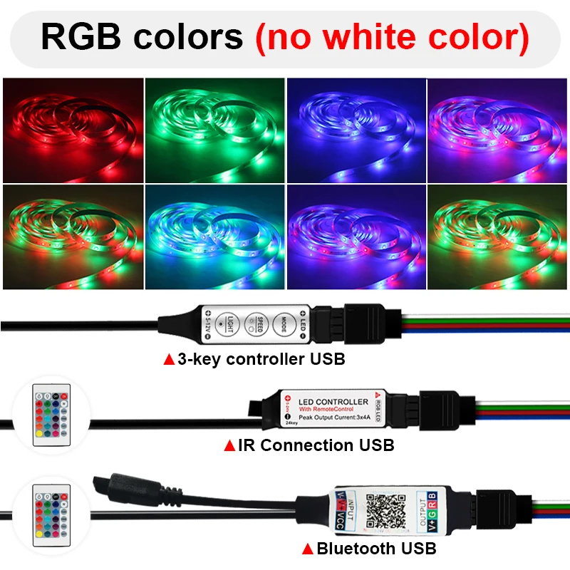 LED Strip Lights 5V USB SMD 2835 RGB luces Led Bluetooth/IR TV Background Lighting Ribbon Diode Flexible Stripe 3Key Neon Light