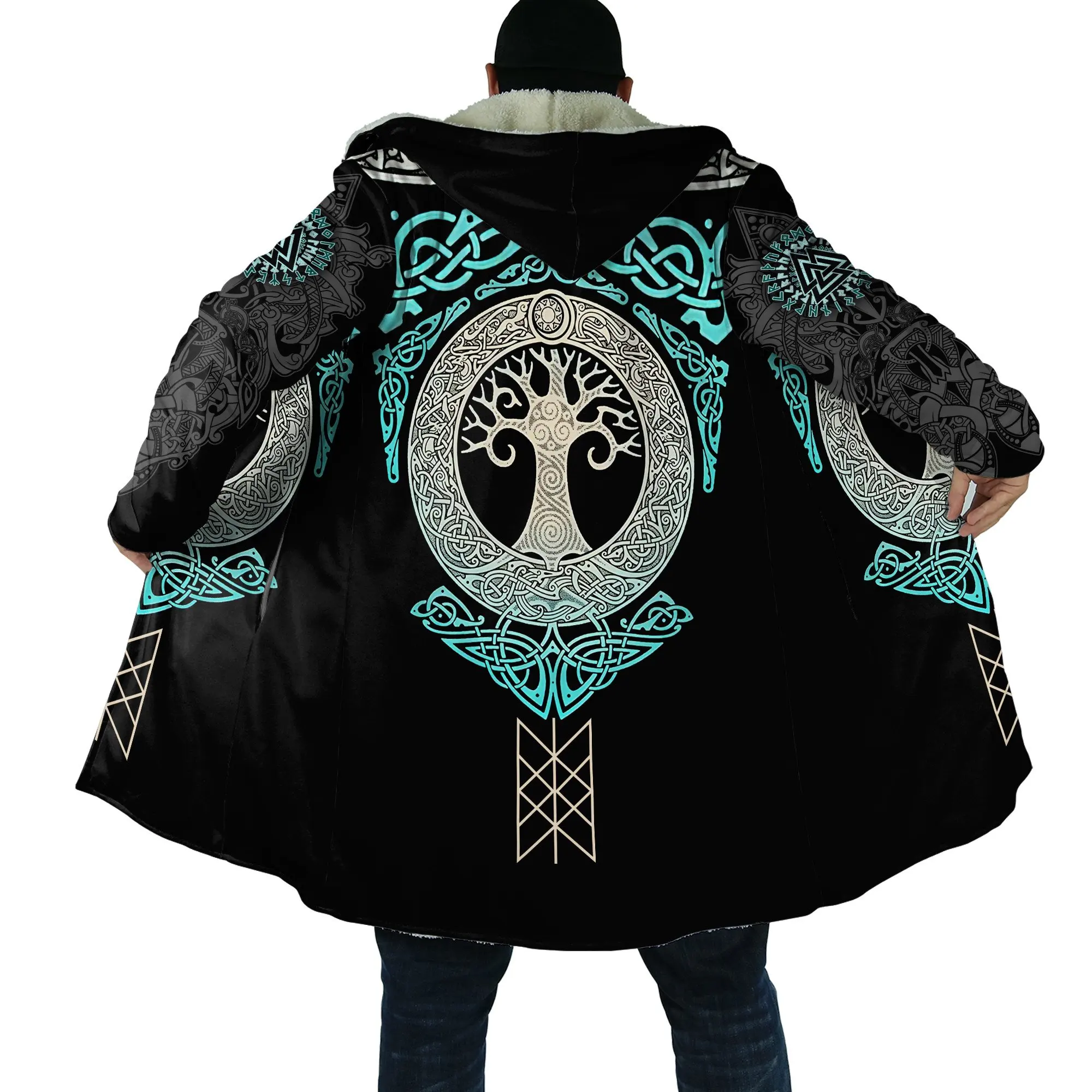 

Winter Fashion Mens Hooded cloak Tree Of Life tattoo 3D Printing Thick Fleece wind breaker Unisex Casual Warm Hood cloak DP01