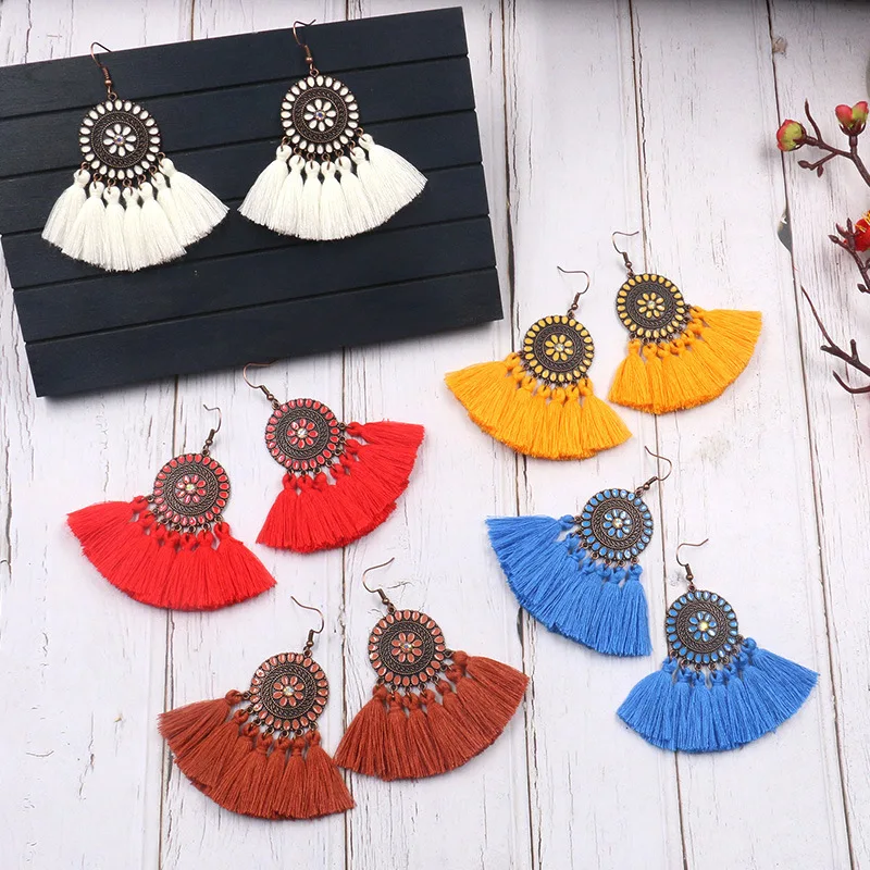vintage Long Yellow Tassel Earring Crystal resin korean Vintage Big Flower Stud Earrings For Women Christmas earrings
