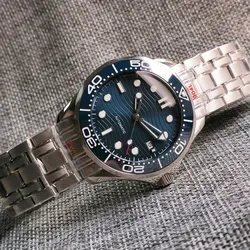 Sapphire Automatic Men's Watch Blue NH35/Miyota 8215 Movement Ocean Waves Dial Date Display Rotating Ceramic Bezel 41mm