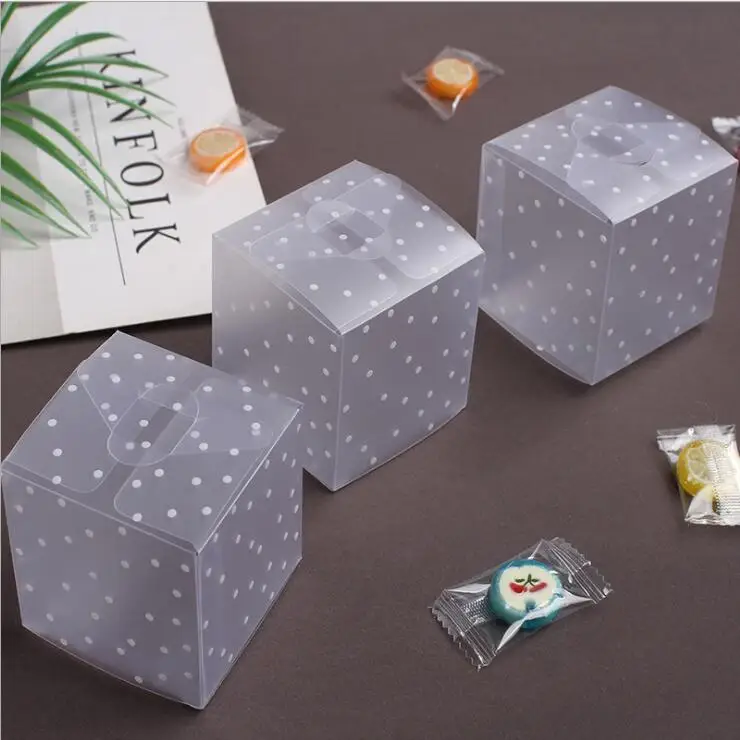 50Pcs/Lot Clear PVC Candy Packaging Box Square Transparent Cake Box dot DIY Plastic Packaging Gift Box Wedding Party Decorations