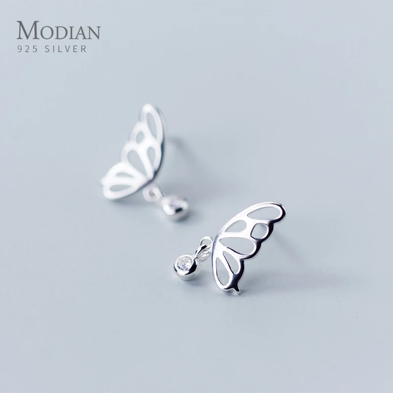 

Modian Fashion Hollow Butterfly Clear CZ Stud Earrings for Women Authentic 925 Sterling Silver Orecchini Fine Jewelry 2020 NEW