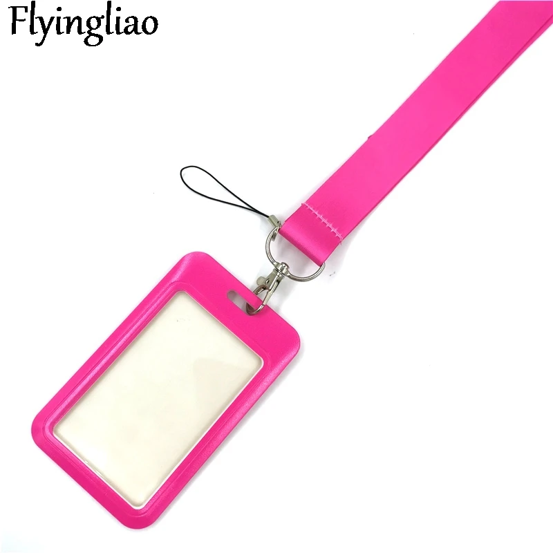 Pure Pink Color Anime Lanyard Badge Holder ID Card Lanyards Mobile Phone Rope Key Lanyard Neck Straps Keychain Key Ring