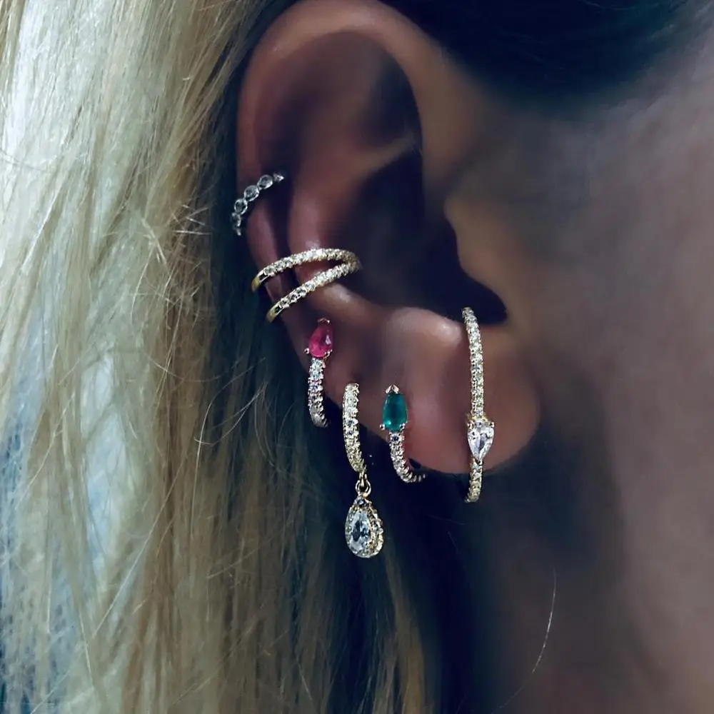 5 colors teardrop birthstone cz mini small huggie hoop earring minimal delicate multi piercing small earrings