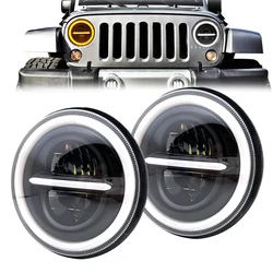 For Lada Niva Urban 4x4 Suzuki Samurai 7 Inch Round LED Headlight with Halo Ring Amber Turn Signal For Jeep Wrangler TJ Offroad