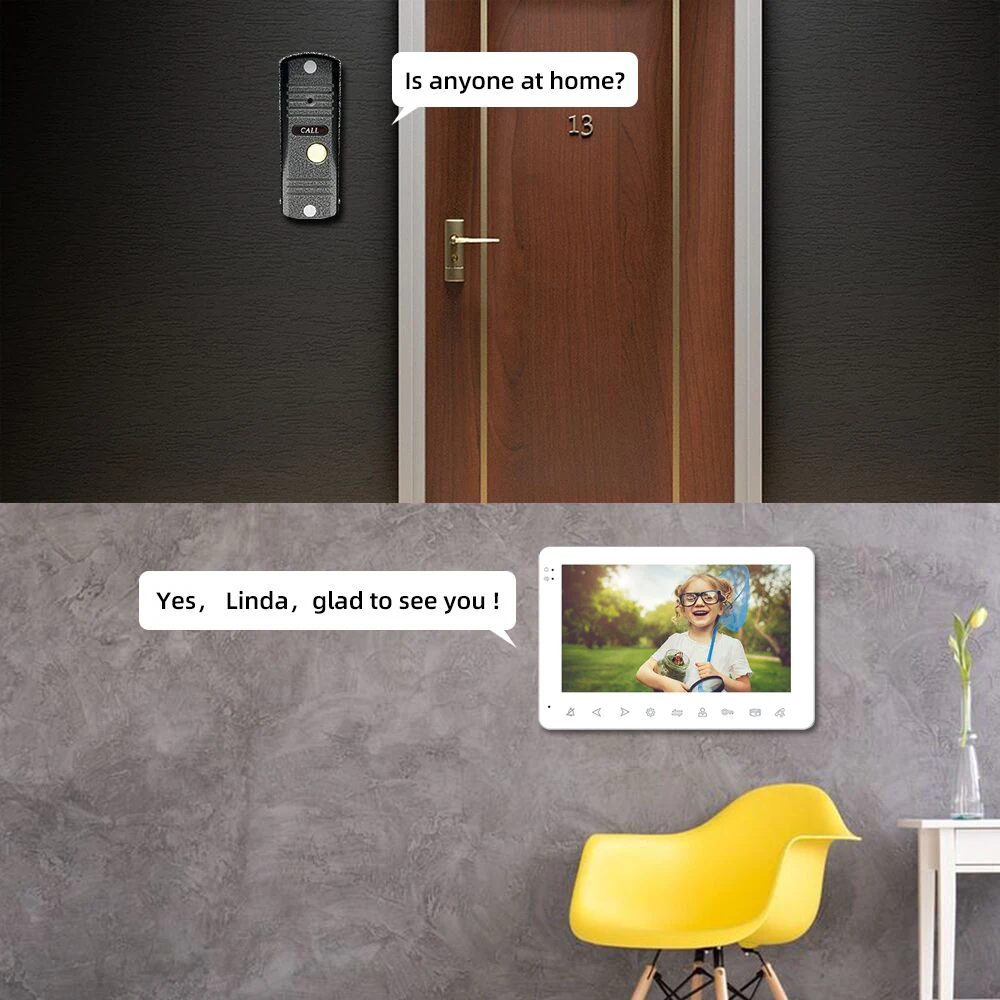 Joytimer Video Door Phone Intercom for Apartment 7" Monitor 1200TVL Doorbell Camera Door Entry System Night Vision Unlock Button