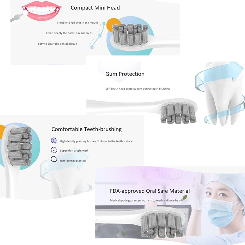 Têtes de brosse à dents de rechange à poils souples, brosse à dents électrique sonique O-Clean, soins de gomme, nettoyage en profondeur automatique, tête de brosse à dents souple