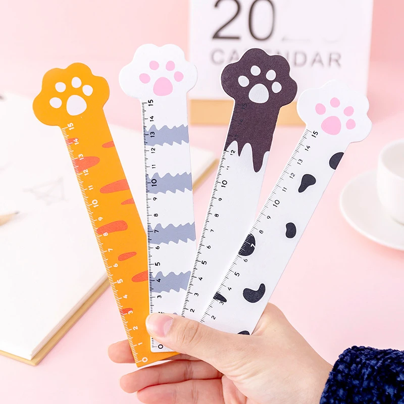 15cm Cartoon Cat Claw Ruler Creative Wooden Ruler Measuring Straight Ruler Tool Stationery Promotional Gift for Kids Student