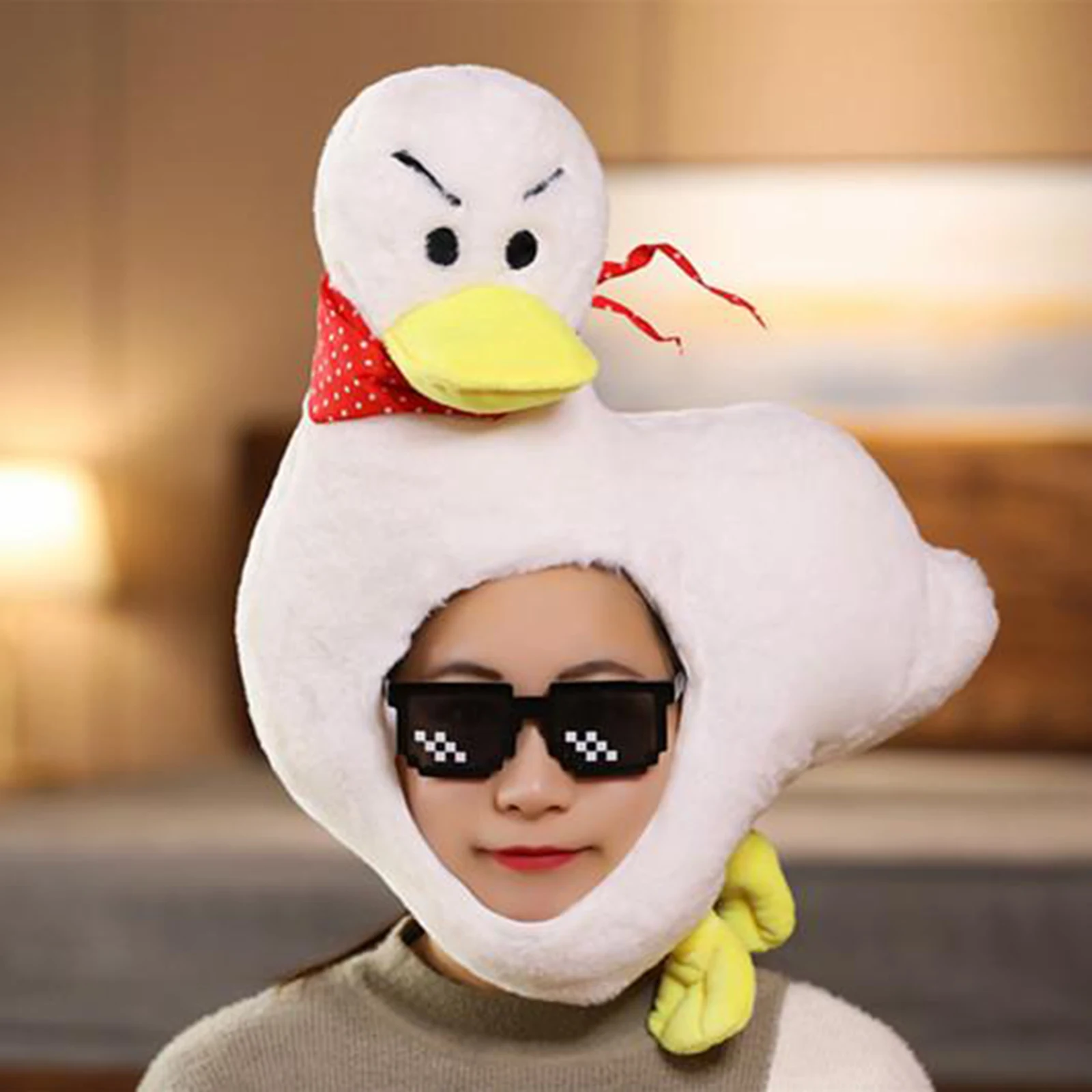 Funny Cute Soft Warm Winter Plush Duck Hat Holiday Party Headwear Cap Beanie Hat Kids Adults Gifts One Size Halloween Costume