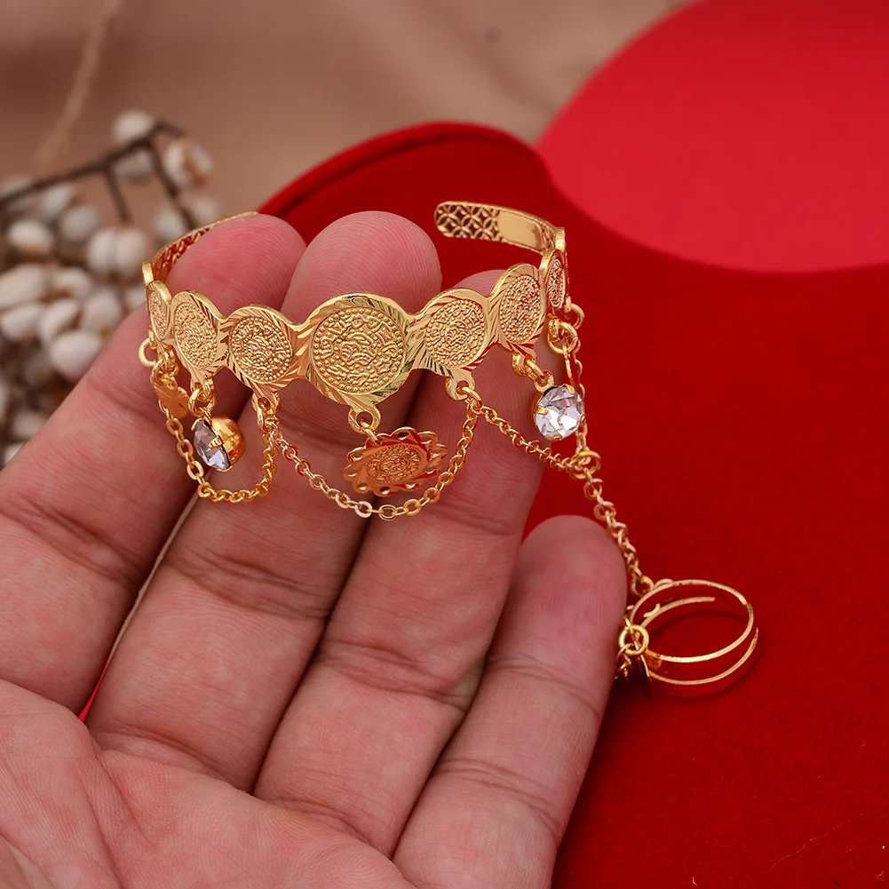 Gold Color Coin Bangles For Child Kids Dubai Bracelet  Ethiopian Baby Islamic Bangles African Jewelry Arab Middle East