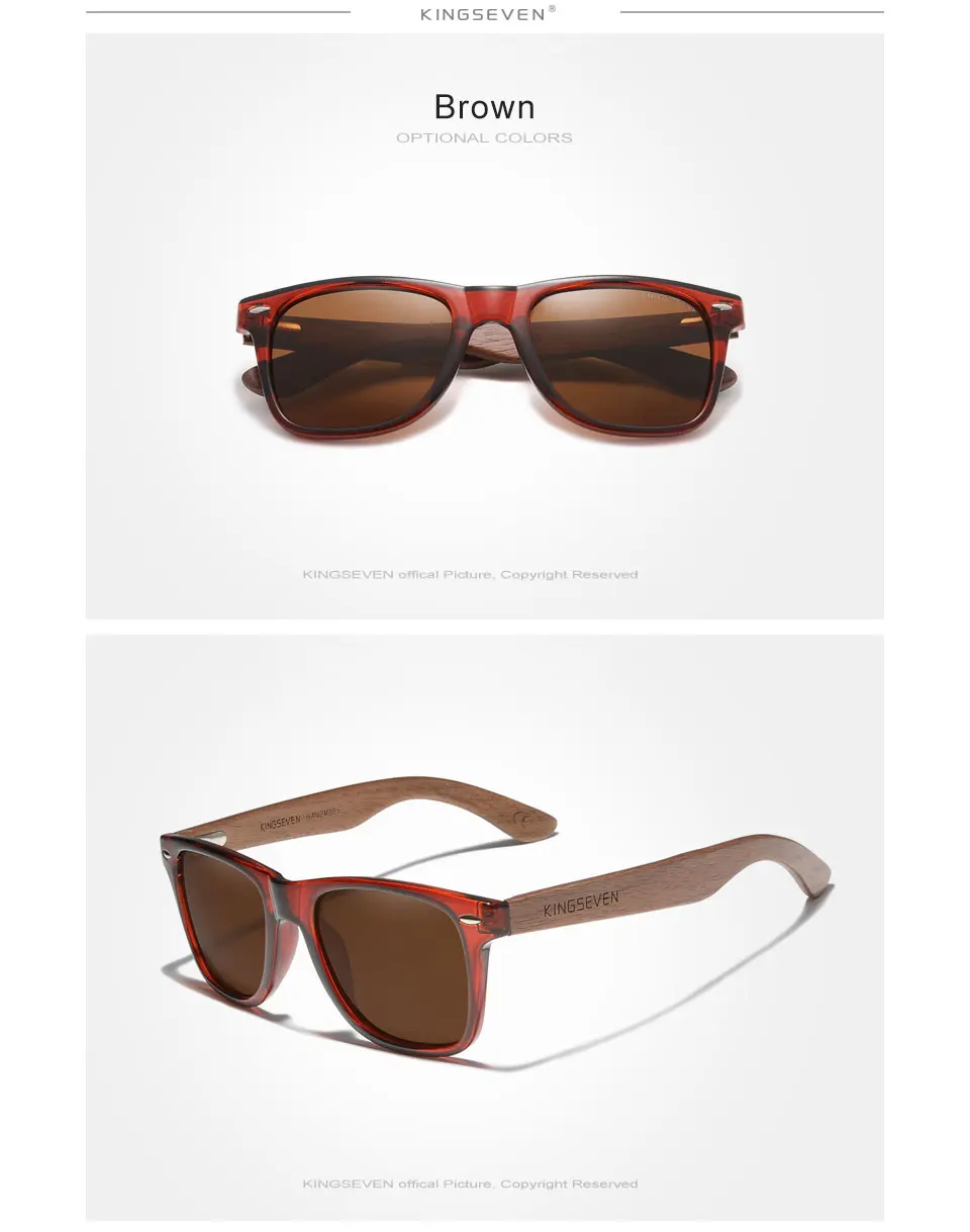 KINGSEVEN Vintage handgefertigte Sonnenbrille aus schwarzem Walnussholz für Herren und Damen, polarisierte Spiegelgläser für Damen und Herren, UV400 – Detail 10