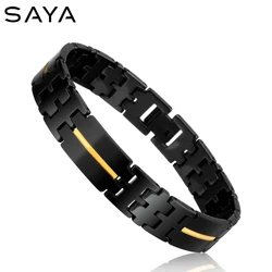 Black Plated Tungsten Carbide Men Chain Bracelets with Gold/ Rose Gold IP Stripe 20CM Length Customized