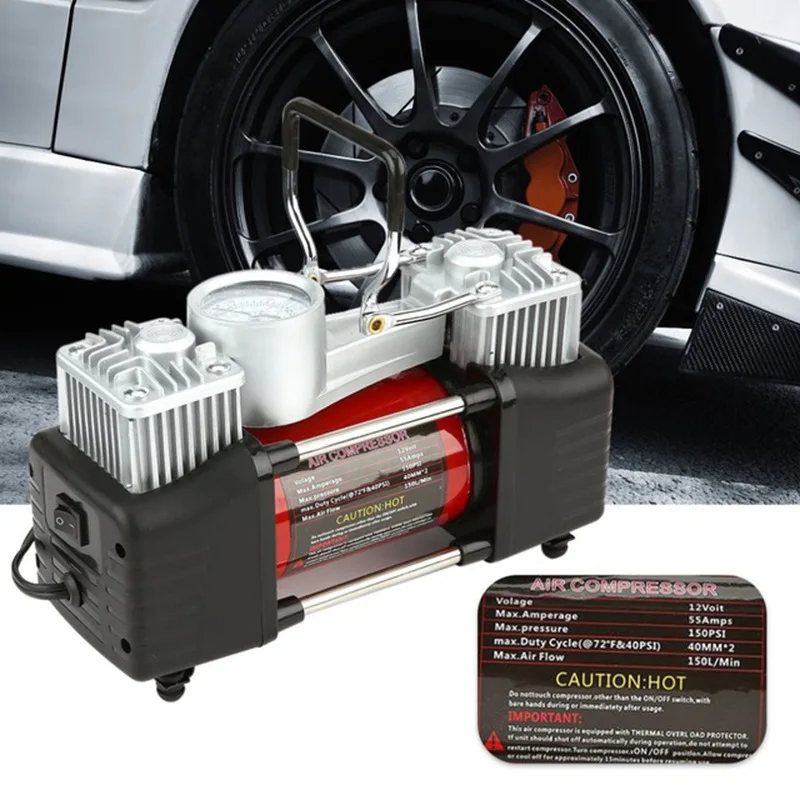 Digital Pressure Preset 12v Air Compressor Car Tyre Inflator Double Cylinder Metal Car Tire Inflator High Pressure Air Pump