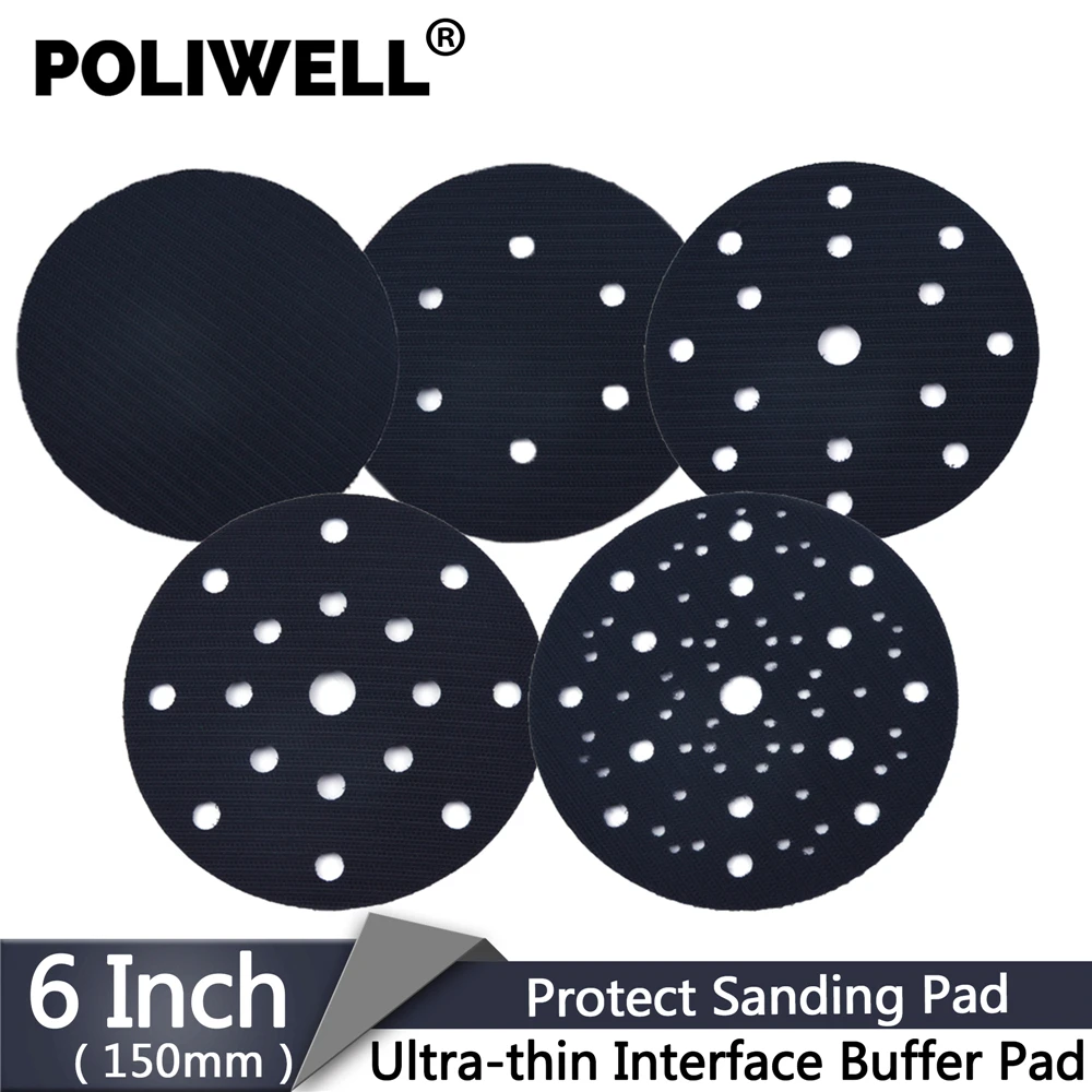 

POLIWELL 1PCS 6'' 150 mm Holes Ultra-thin Interface Buffer Pads Hook and Loop Sanding Pad Protection Self-adhesive Abrasive Pad