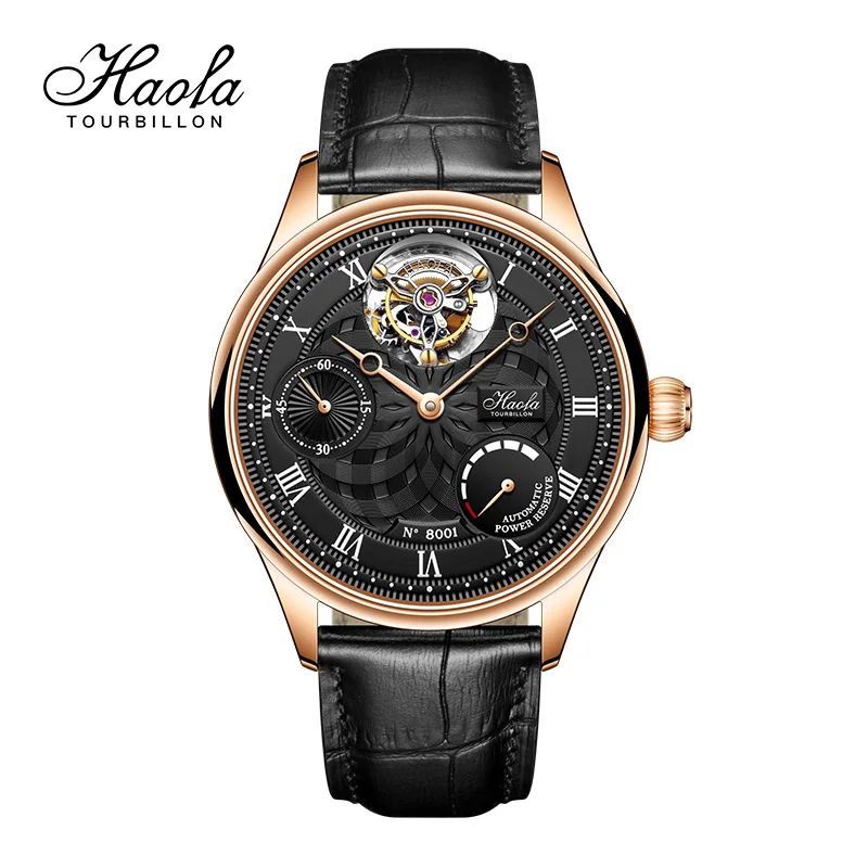 Haofa Skeleton Automatic Tourbillon Watch 12 O'clock Tourbillon Sapphire Men's Mechanical Wristwatch Business rologio uomo 8001